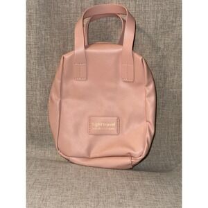 Light Travel Pink Faux Leather Round Mini Tote Bag Cosmetic Pouch